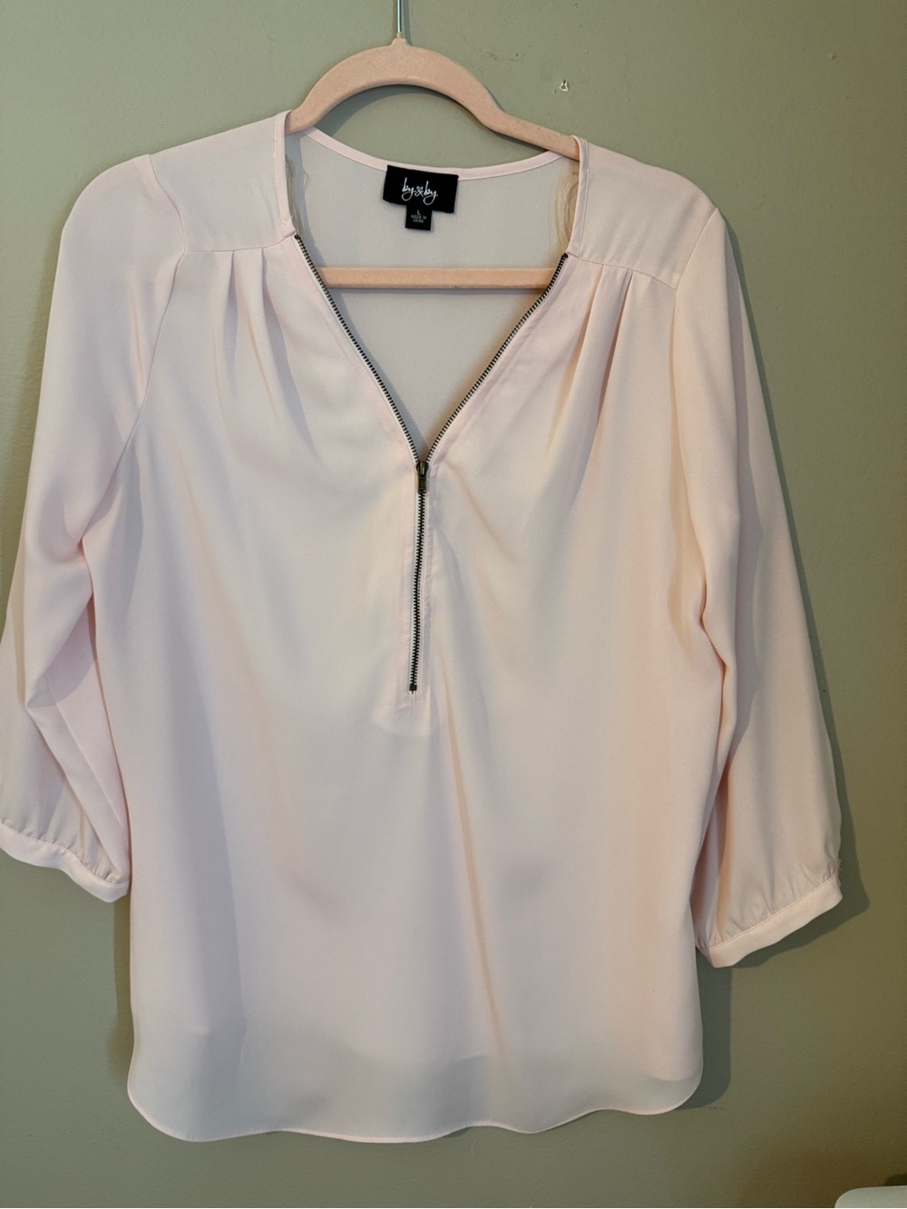 Blush Pink Zip-Front Women's Blouse